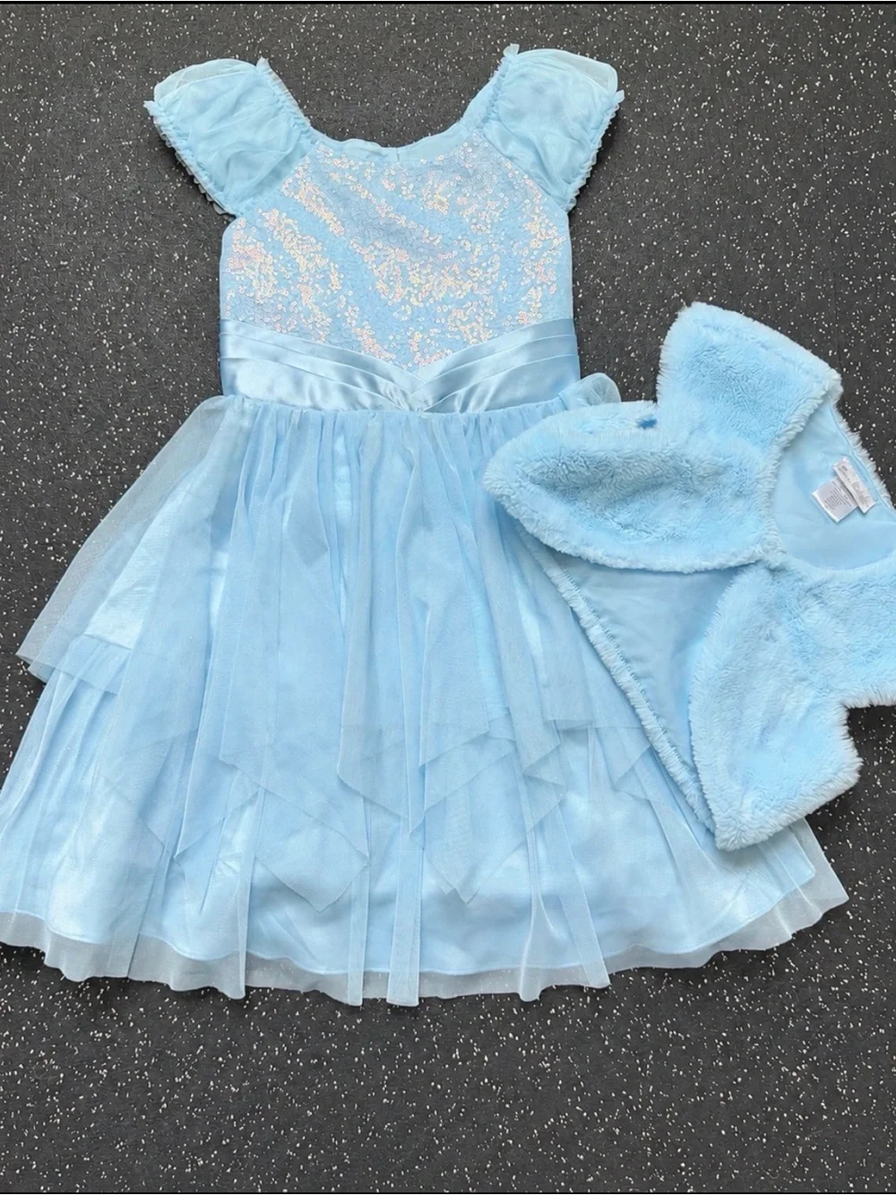 Jonas Michelle Girls Size 10 Blue Formal Dress & Faux Fur Bolero Set
